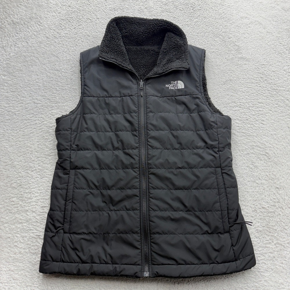 The North Face Womens Reversible Mossbud Swirl Insulated Fleece Vest Black L